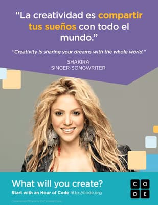 Poster of Shakira in Spanish about creativity
